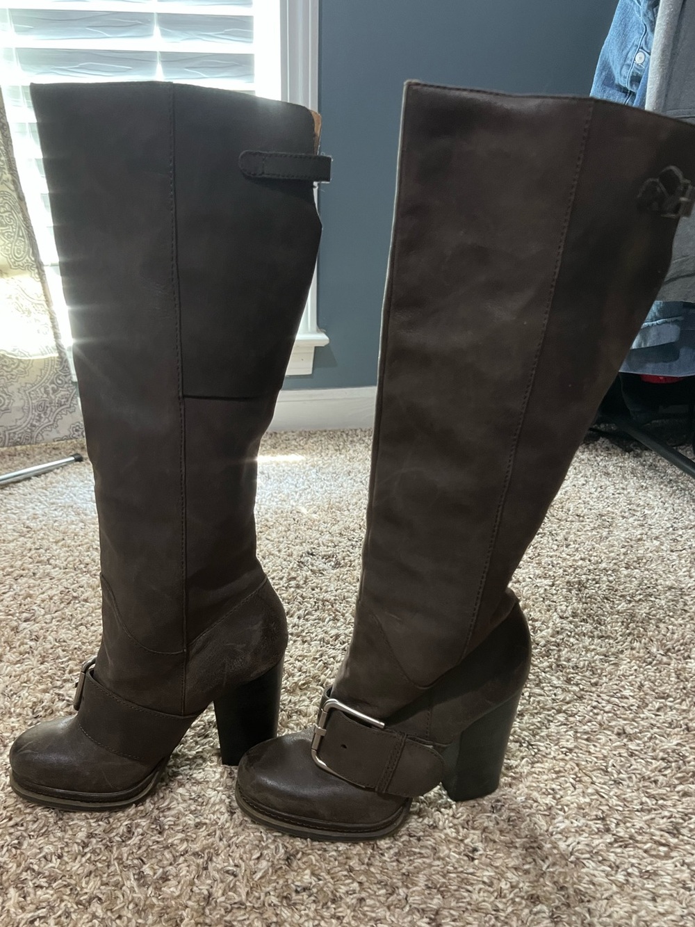 Nine West Dark Brown Tall Boots with Buckle Detail